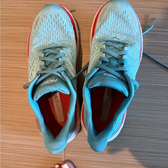 HOKA Women's Clifton 8 Running Shoes - Teal and Red - Picture 5 of 16
